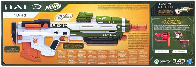 NERF Halo MA40 Motorized Dart Blaster -- Includes Removable 10-Dart Clip, 10 Official Elite Darts, and Attachable Rail Riser , White - Image 4