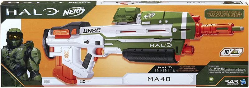 NERF Halo MA40 Motorized Dart Blaster -- Includes Removable 10-Dart Clip, 10 Official Elite Darts, and Attachable Rail Riser , White - Image 2