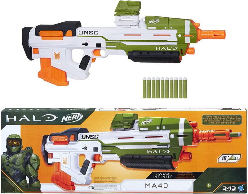 NERF Halo MA40 Motorized Dart Blaster -- Includes Removable 10-Dart Clip, 10 Official Elite Darts, and Attachable Rail Riser , White - Image 3