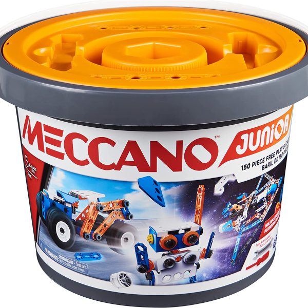 Meccano Junior, 150 pcs Bucket STEAM Model Building Kit for Open-Ended Play