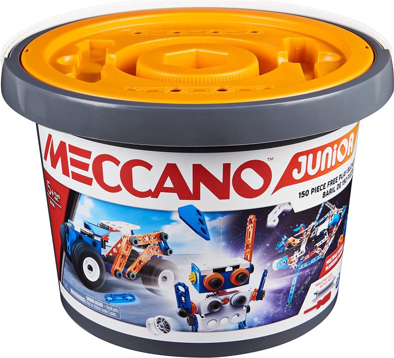 Meccano Junior, 150 pcs Bucket STEAM Model Building Kit for Open-Ended Play